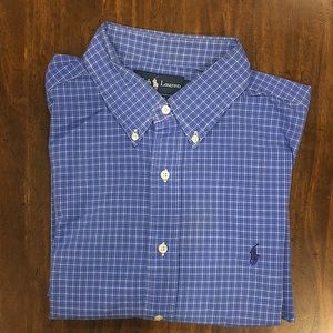 RALPH LAUREN Long Sleeve Blue Plaid Button Down Dress Shirt Sz 17 34/35